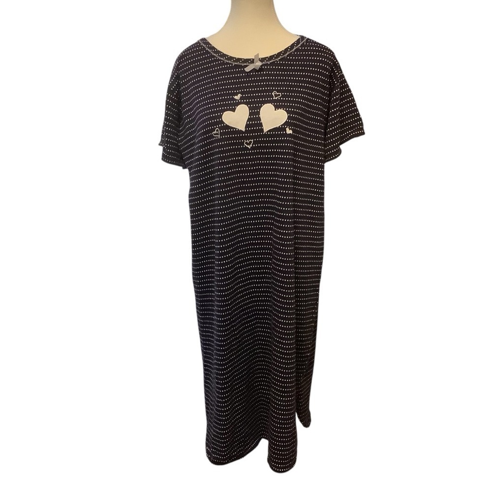 TRADITION BLUE & WHITE STRIPED/ EMBROIDERED HEARTS/ NIGHT GOWN/ PAJAMA/ Size S